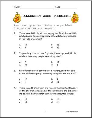 Word Problems: Halloween theme (primary/elem)