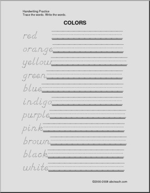 Handwriting Practice: Color Words (DN-style font)