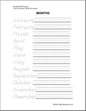 Handwriting Practice: Months (DN-style font)