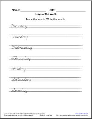 Missing Letters: Days of the Week – Abcteach