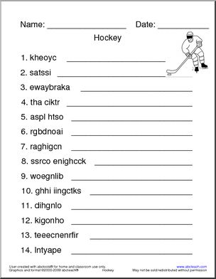 Unscramble the Words: Hockey Terminology