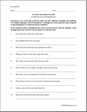 Homophones (elem/upper elem) Worksheets – Abcteach