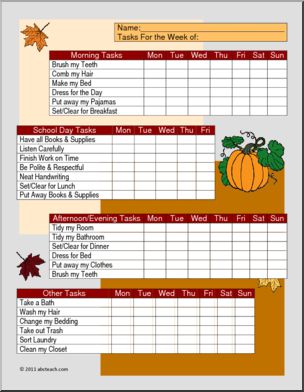 Chart: Homeschool Daily Tasks Autumn Theme