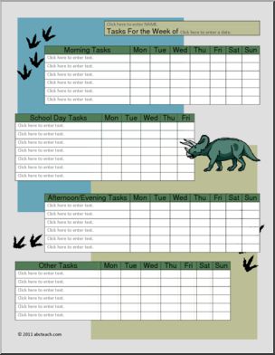 Chart: Homeschool Type-in Daily Tasks Triceratops Theme