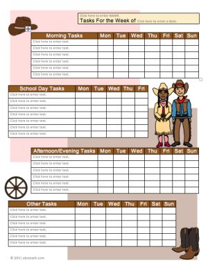 Chart: Homeschool Type-in Daily Tasks Western Theme