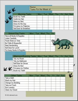 Chart: Homeschool Daily Tasks Triceratops Theme