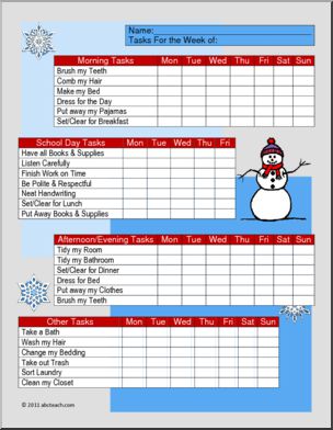 Chart: Homeschool Daily Tasks Winter Theme