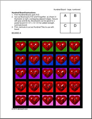 Hundred Board: Heart Counting Board (color)