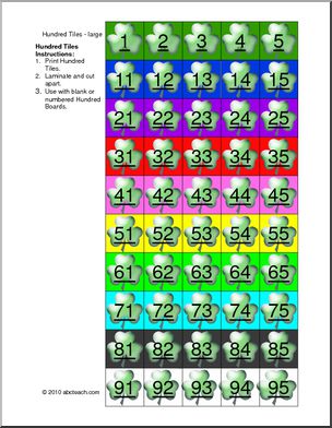 Hundred Tiles: Shamrock Numbered Tiles (color) (k-1)