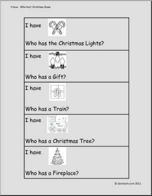 Game: Christmas Theme “I have…Who has…?”  (b/w) (primary/elem)