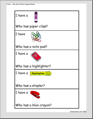 “I Have, Who Has” – School Supplies Game