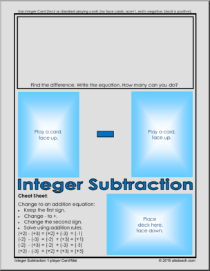 Math Game: Integer Subtraction Card Mat (1-player)
