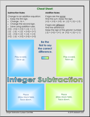 Math Game: Integer Subtraction Card Mat (2-player)