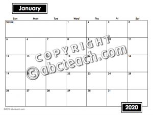 Calendar 2020 No Illustrations Type-In (b/w)