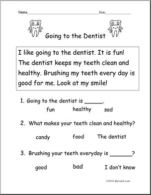 Easy Reading Comprehension: Going To The Dentist (K-1) – Abcteach