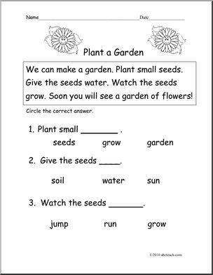 Easy Reading Comprehension: Plant A Garden (K-1) – Abcteach