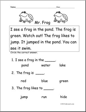 Easy Reading Comprehension: Mr. Frog (K-1)