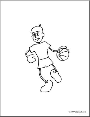 Clip Art: Cartoon School Scene: Sports: Basketball 02 (coloring page)