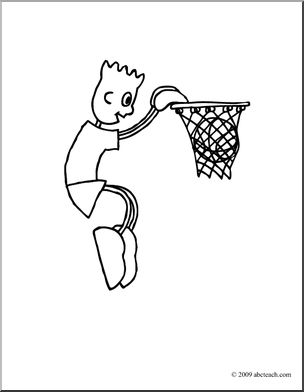 Clip Art: Cartoon School Scene: Sports: Basketball 07 (coloring page)