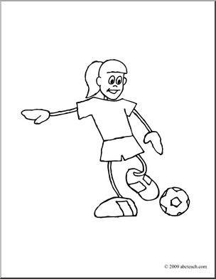 Clip Art: Cartoon School Scene: Sports: Soccer 02 (coloring page)
