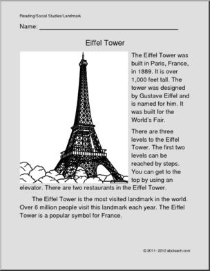 Color and Read: World Landmark –  The Eiffel Tower (primary/elem)