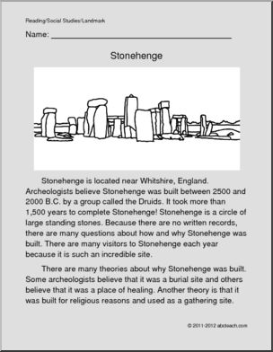 Color and Read: World Landmark – Stonehenge (primary/elem)
