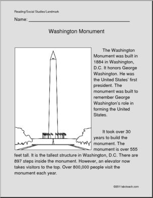 Color and Read: U. S. Landmark – The Washington Monument (primary)