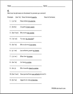 French: Exercices Pour Les Pronoms Le, La, Les, LÃ­, Lui, Leur, Y, En 