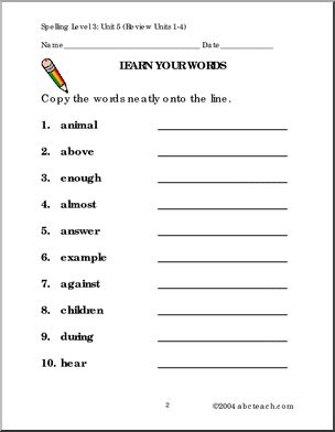 High Frequency Spelling Level 3, unit 17 – Abcteach