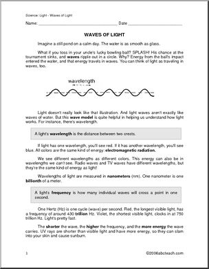 Comprehensions: Light Waves (upper elementary)
