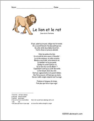 French: LectureÃ³FableÃ³Le lion et le ratÃ®, niveau avancÃˆ