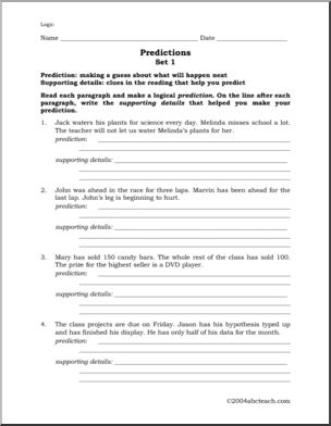 Worksheets: Predicting Outcomes (upper elem/middle)