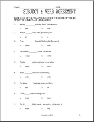 Subject/ Verb Agreement (upper elem) Worksheets