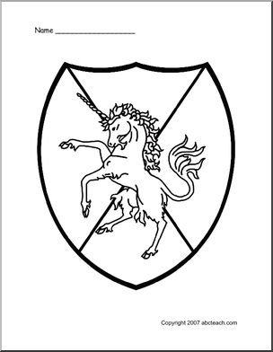Coloring Page: Medieval Shield – Unicorn
