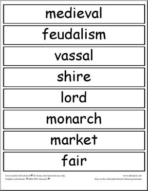 Word Wall: Feudal System (upper elem)
