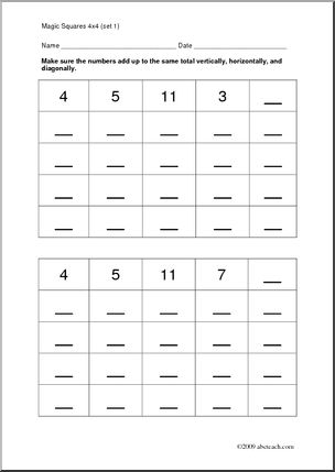 Magic Squares 4 x 4 (set 1) Worksheet