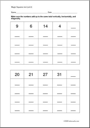 Magic Squares 4 x 4 (set 2) Worksheet