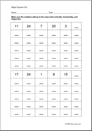 Magic Squares 5 x 5 Worksheet