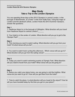 Map Skills: London Hosts the 2012 Summer Olympic Games (elem)