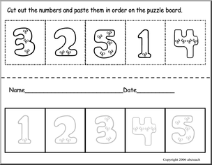 Cut and Paste: Numerical Order (preschool) -b/w