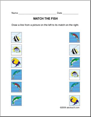 Worksheet: Matching – Fish (prek/primary) -color