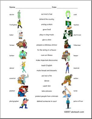 Matching: Professions with Activities (ESL)