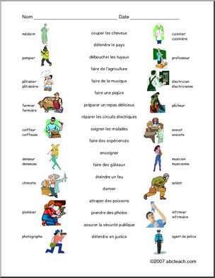 French Matching Professions Abcteach