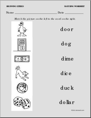 Matching: Picture to Word Letter D (prek-1)