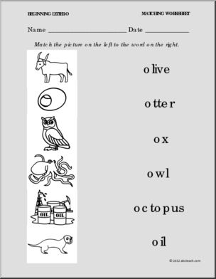 Matching: Picture to Word Letter O (PreK-1)