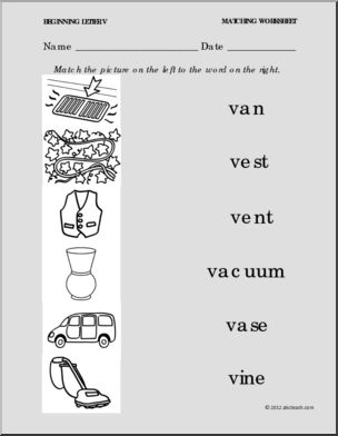 Matching: Picture to Word: Letter V (PreK – 1)