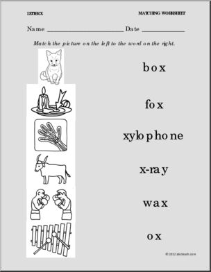 Matching: Picture to Word: Letter X (PreK – 1)