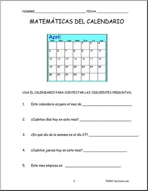 Spanish: Calendario – prÂ·ctica de nË™meros y vocabulario (elementaria/secundaria)