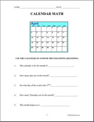 Calendar: Math – Abcteach