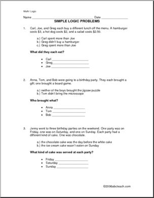 Worksheets: Math and Logic (upper elementary)